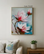 Modern Magnolia Flower Painting on Canvas – Wall Decor for Living Room