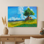 Countryside Cottage Landscape Canvas – Peaceful Nature Wall Art | Art Fantasy BD - Image 3