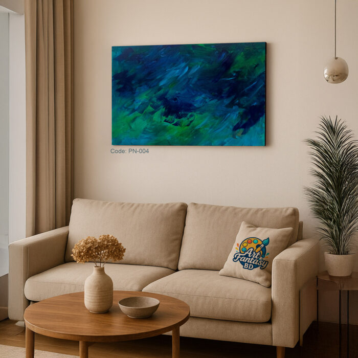 Oceanic Serenity – Blue & Green Abstract Canvas Wall Art for Modern Home Decor|Art Fantasy BD | - Image 2