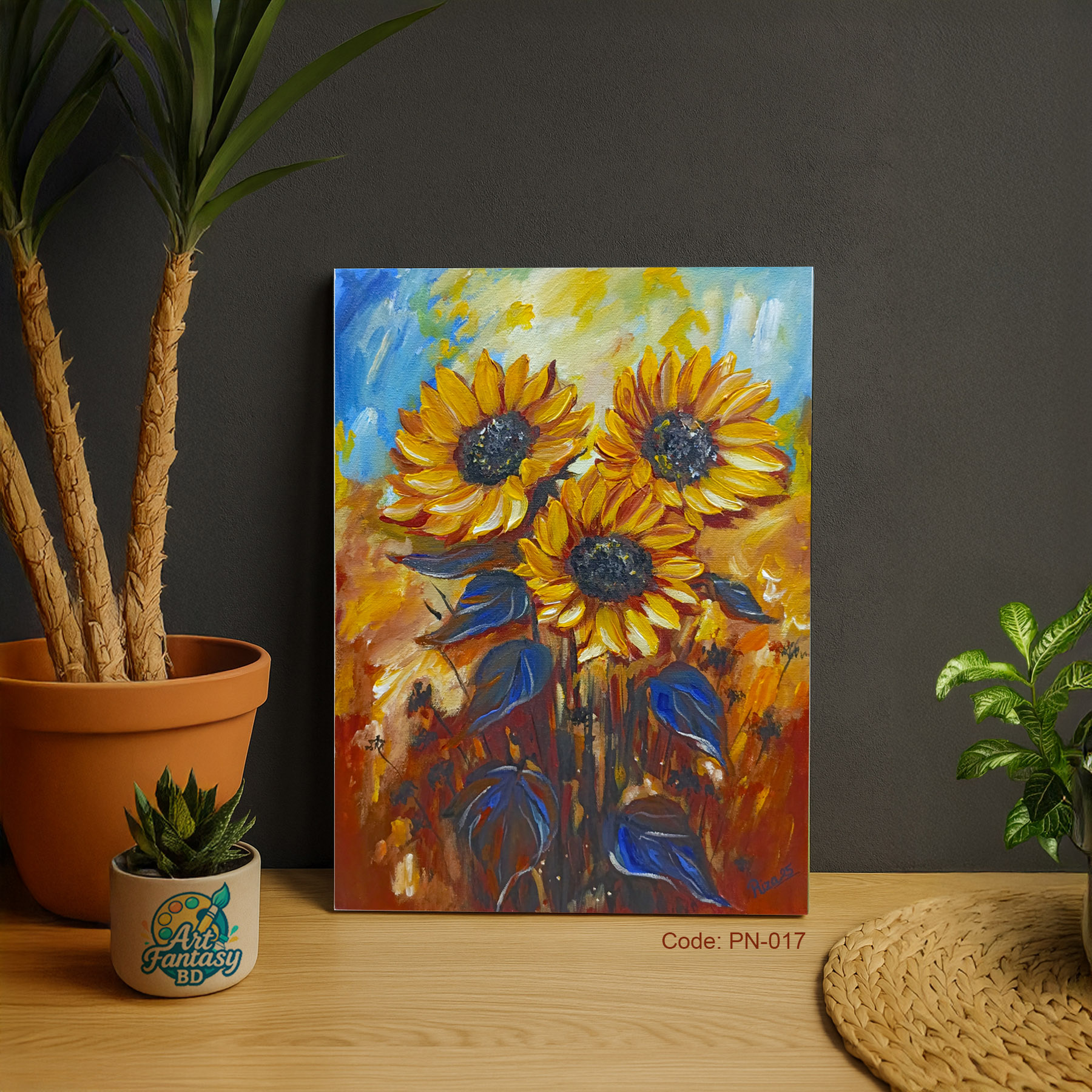 PN-017_V03 Sunflower Trio Wall Art – Vibrant Floral Canvas for Cozy Home Decor |Art Fantasy BD | - Image 1