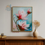 Modern Magnolia Flower Painting on Canvas – Wall Decor for Living Room