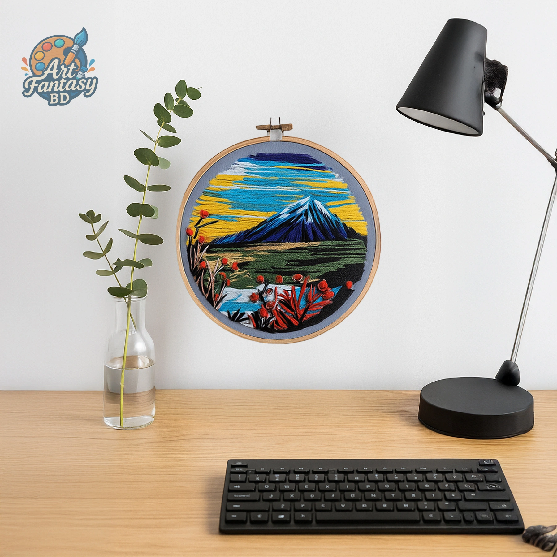 Ab_v02_Final সূর্যের আলোয় পাহাড়ি সকাল | সেলাইয়ে বাঁধা প্রকৃতি | রঙের সুতোয় আঁকা দিগন্ত | Hoopart Art - Image 1