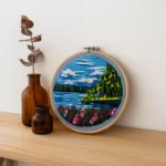 সুতোর বুননে লেকের প্রশান্তি | নীল আকাশের প্রতিফলন | ফুলের রঙে আঁকা প্রকৃতি | সেলাইয়ে বাঁধা লেকের গল্প | প্রকৃতির আয়নায় রঙের খেলা | Hoopart Art