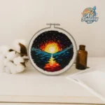 সুতোর বুননে লেকের প্রশান্তি | সূর্যাস্তের সোনালি পথ | সেলাইয়ে বাঁধা সন্ধ্যার গান | আলো-অন্ধকারের মিলনরেখা | প্রকৃতির আয়নায় রঙের খেলা | Hoopart Art