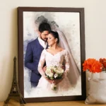 Customizable Watercolor Couple Portrait, Personalized Lovers Artwork on Framed Canvas, Unique Engagement Digital Customize Couple Watercolor painting - Image 8
