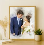 Customizable Watercolor Couple Portrait, Personalized Lovers Artwork on Framed Canvas, Unique Engagement Digital Customize Couple Watercolor painting - Image 7