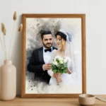 Customizable Watercolor Couple Portrait, Personalized Lovers Artwork on Framed Canvas, Unique Engagement Digital Customize Couple Watercolor painting - Image 6