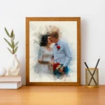 Customizable Watercolor Couple Portrait, Personalized Lovers Artwork on Framed Canvas, Unique Engagement Digital Customize Couple Watercolor painting - Image 5