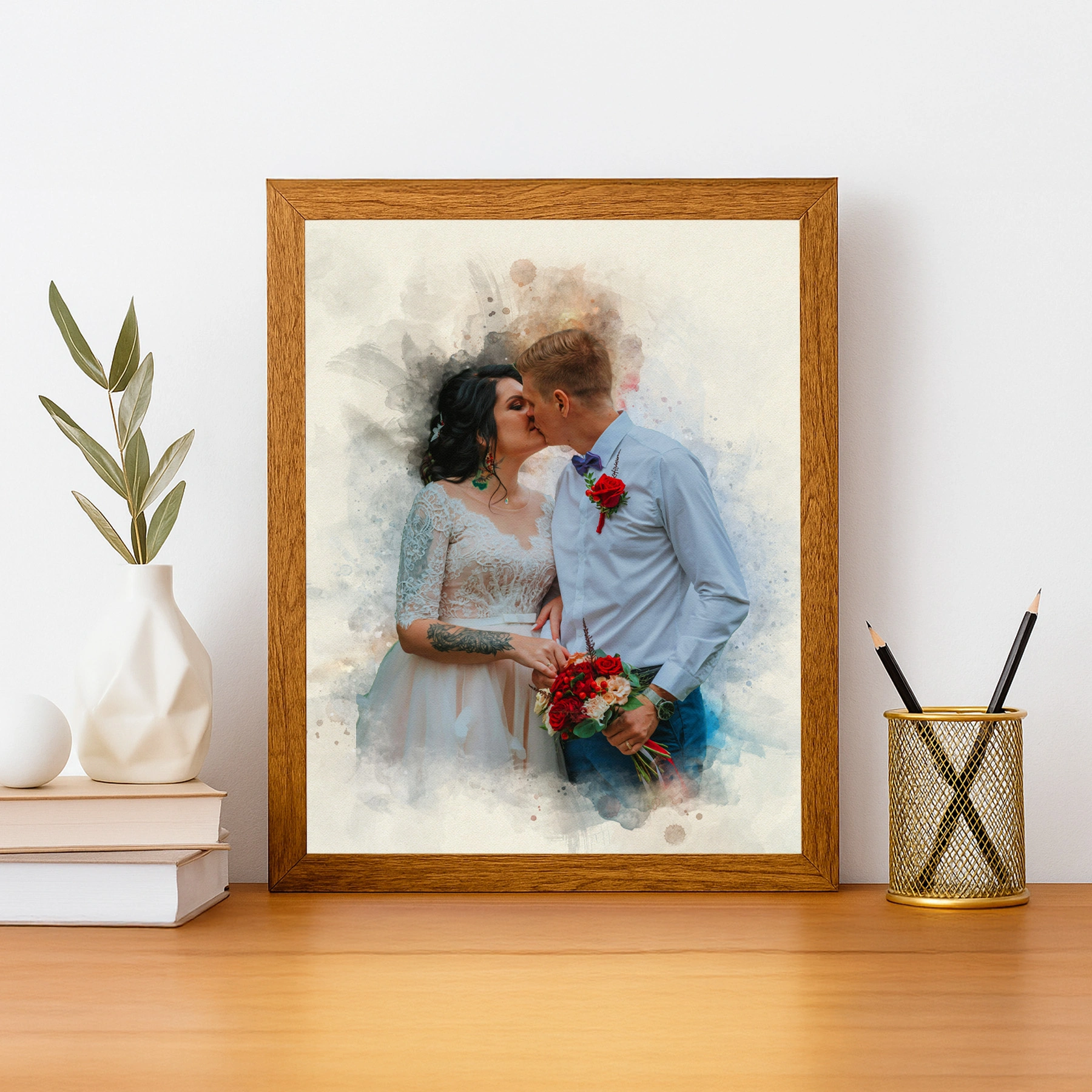 W10_v02 Custom Family  watercolour Portrait From Merging Multiple Photos, Add Loved One In Memory, personalized Watercolor Painting, Anniversary Gift for family and friends. (Copy) (Copy) - Image 1