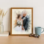 Customizable Watercolor Couple Portrait, Personalized Lovers Artwork on Framed Canvas, Unique Engagement Digital Customize Couple Watercolor painting - Image 4