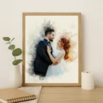 Customizable Watercolor Couple Portrait, Personalized Lovers Artwork on Framed Canvas, Unique Engagement Digital Customize Couple Watercolor painting - Image 3