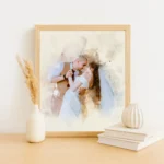 Customizable Watercolor Couple Portrait, Personalized Lovers Artwork on Framed Canvas, Unique Engagement Digital Customize Couple Watercolor painting